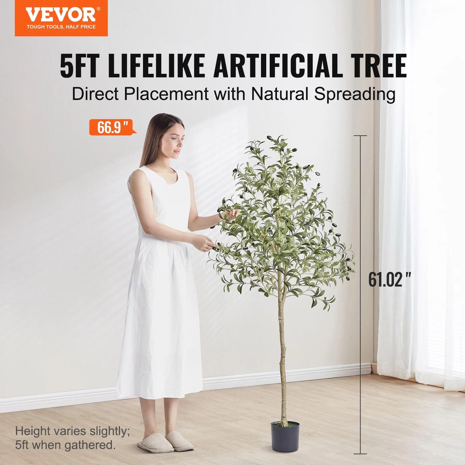 Artificial Tree, 5 FT Artificial Olive Tree, Decor Fake Tree in Pot Greenery for Home Decor Office House Living Room Indoor Outdoor