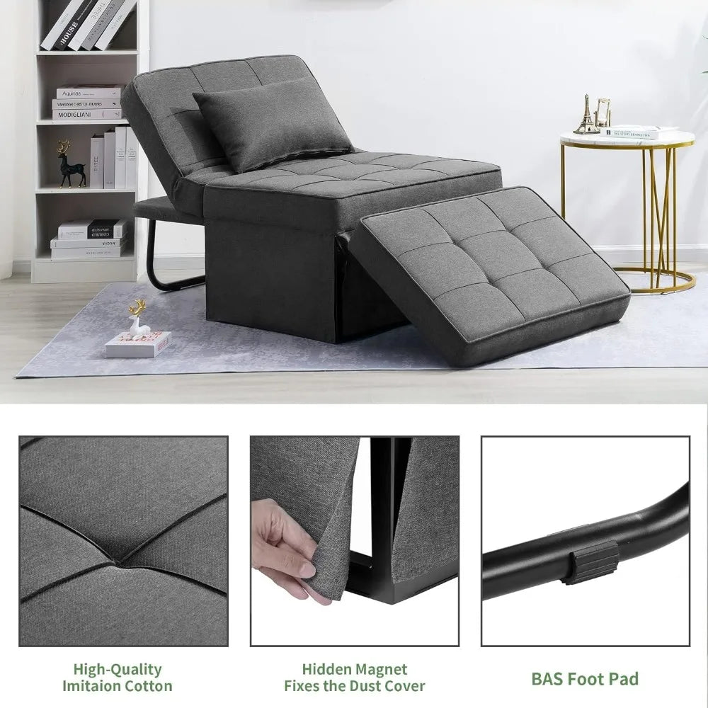 Sofa Bed, 4 in 1 Multi-Function Folding Ottoman Breathable Linen Couch Bed with Adjustable Backrest Modern Convertible Chair