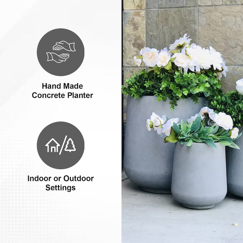 3-Pack round 16.5-In W X 17.3-In H Gray Concrete Contemporary/Modern Indoor/Outdoor Planter