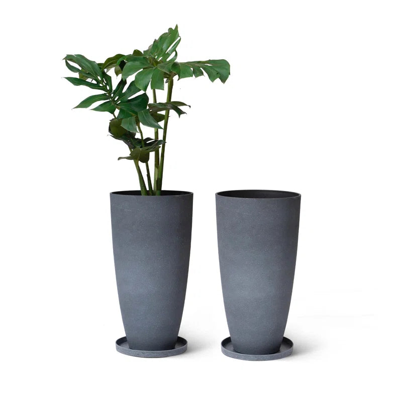 Tall round Planters, 2 Sets Large Planters with Trays