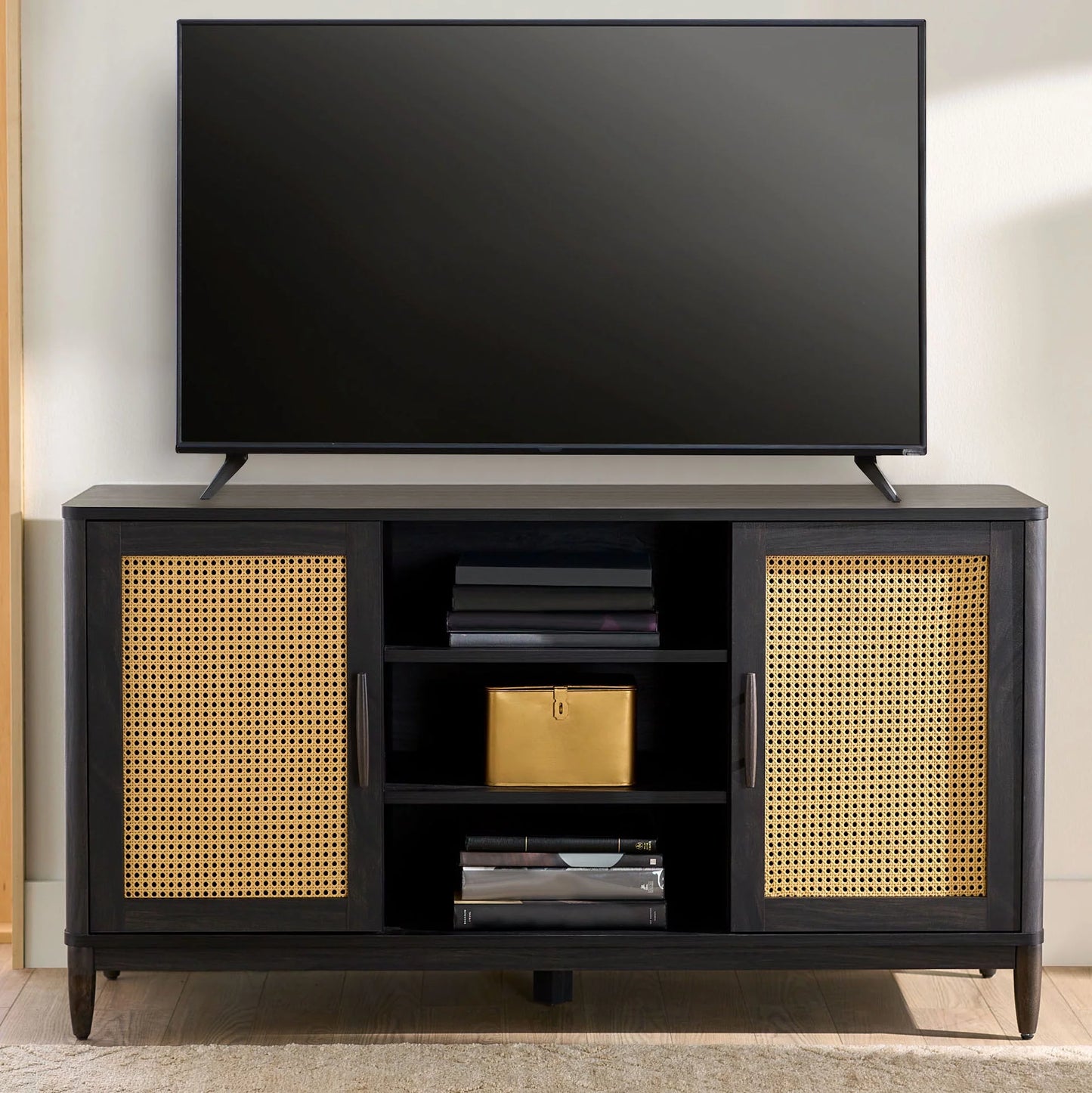 Springwood Cane TV Stand for Tv'S up to 65", Charcoal Finish