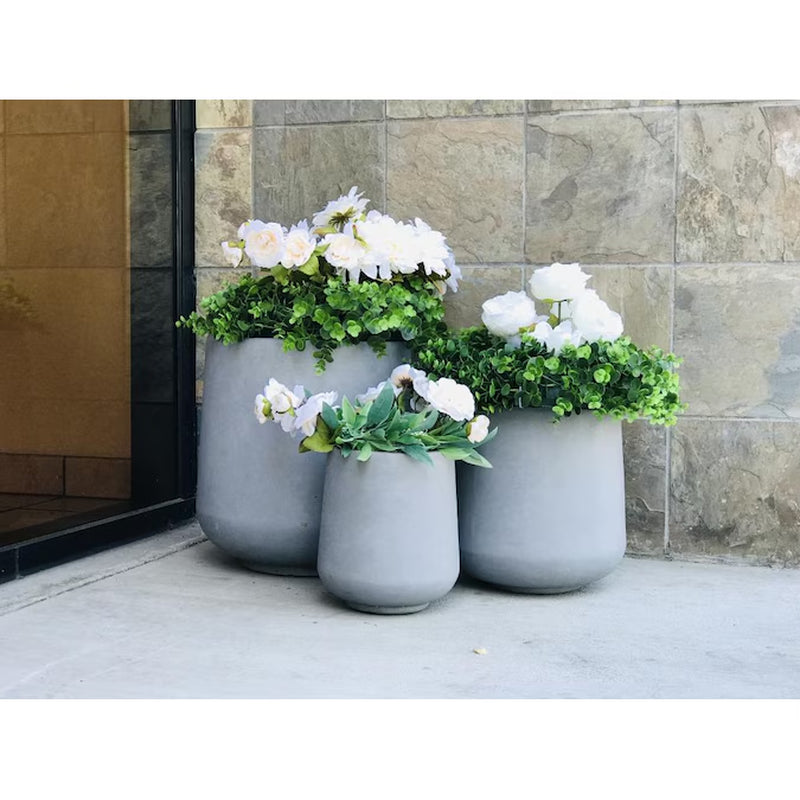 3-Pack round 16.5-In W X 17.3-In H Gray Concrete Contemporary/Modern Indoor/Outdoor Planter