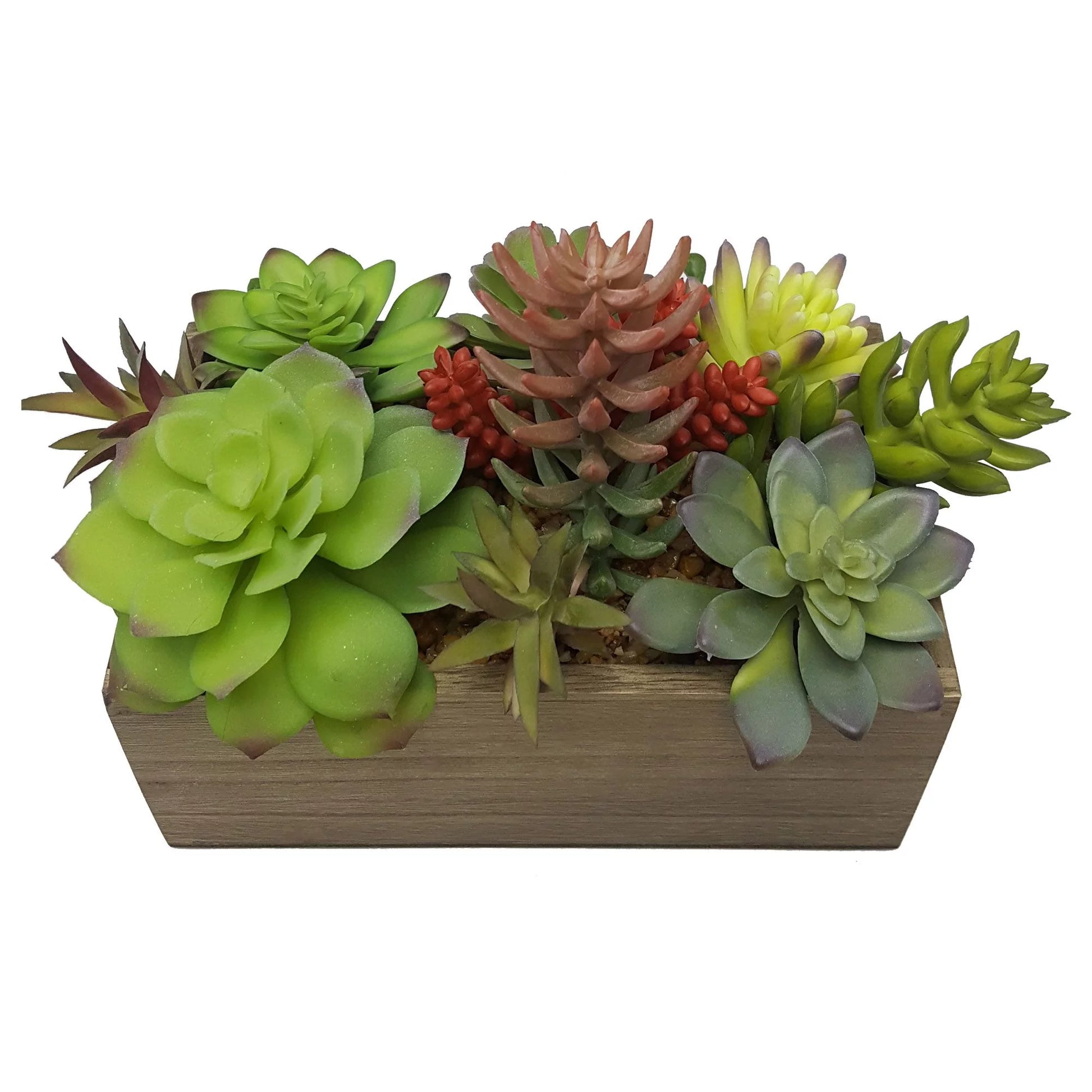 7.5" Artificial Mixed Succulent Plants in Brown Wood Box