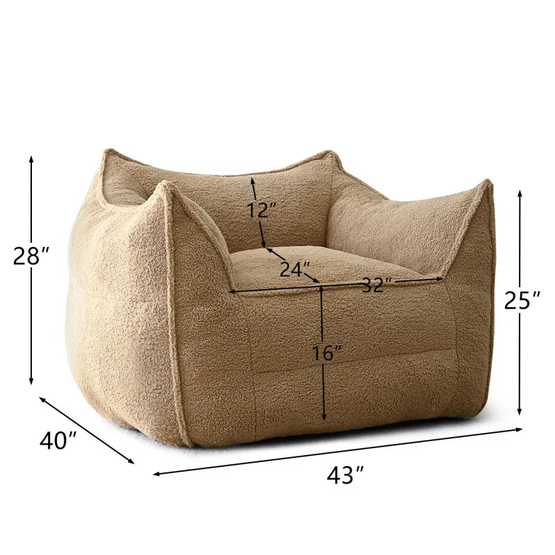 Teddy 43" Boucle Upholstered Bean Bag Couch for Adults and Kids