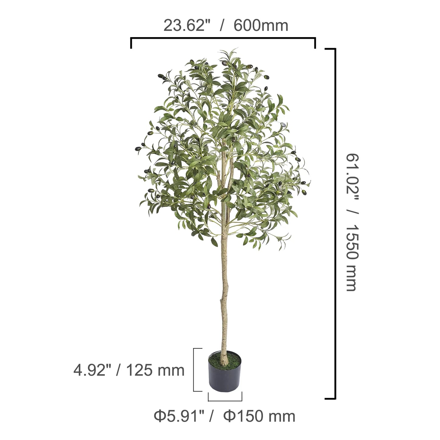 Artificial Tree, 5 FT Artificial Olive Tree, Decor Fake Tree in Pot Greenery for Home Decor Office House Living Room Indoor Outdoor