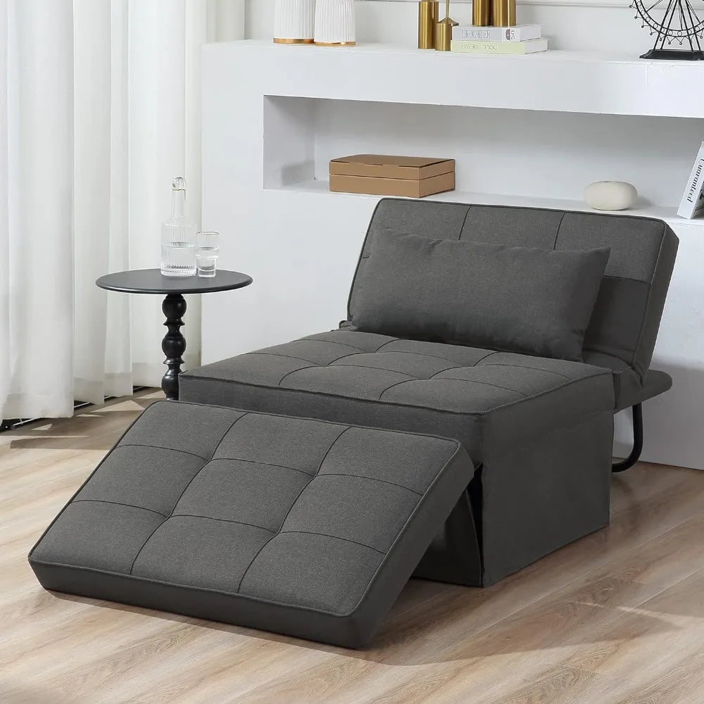 Sofa Bed, 4 in 1 Multi-Function Folding Ottoman Breathable Linen Couch Bed with Adjustable Backrest Modern Convertible Chair