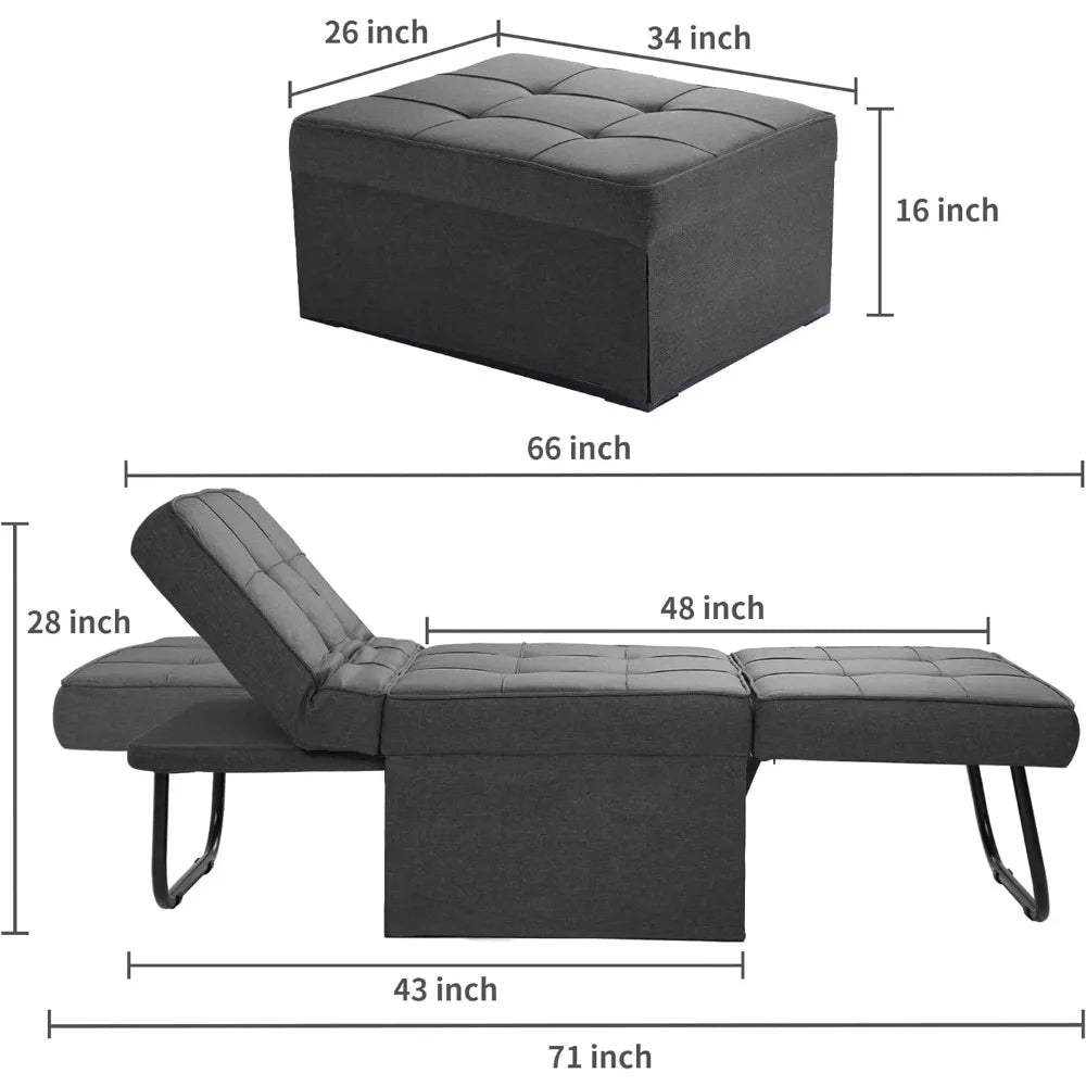 Sofa Bed, 4 in 1 Multi-Function Folding Ottoman Breathable Linen Couch Bed with Adjustable Backrest Modern Convertible Chair