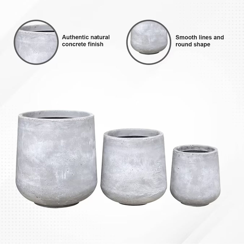 3-Pack round 16.5-In W X 17.3-In H Gray Concrete Contemporary/Modern Indoor/Outdoor Planter